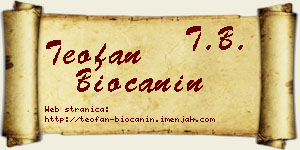 Teofan Biočanin vizit kartica